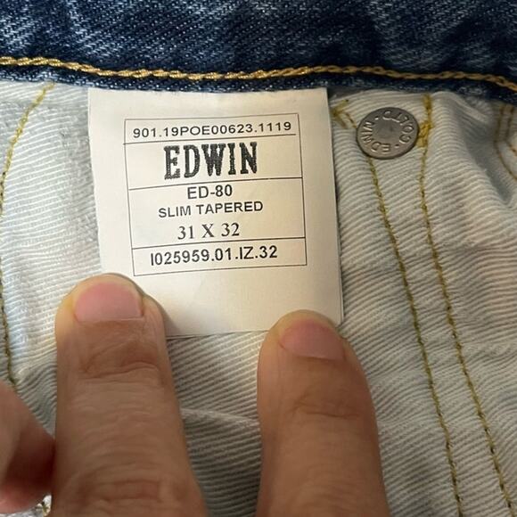 EDWIN ED-80 Made in Japan Slim Tapered Jeans SZ 31x32 Medium Blue Faded - Picture 7 of 9